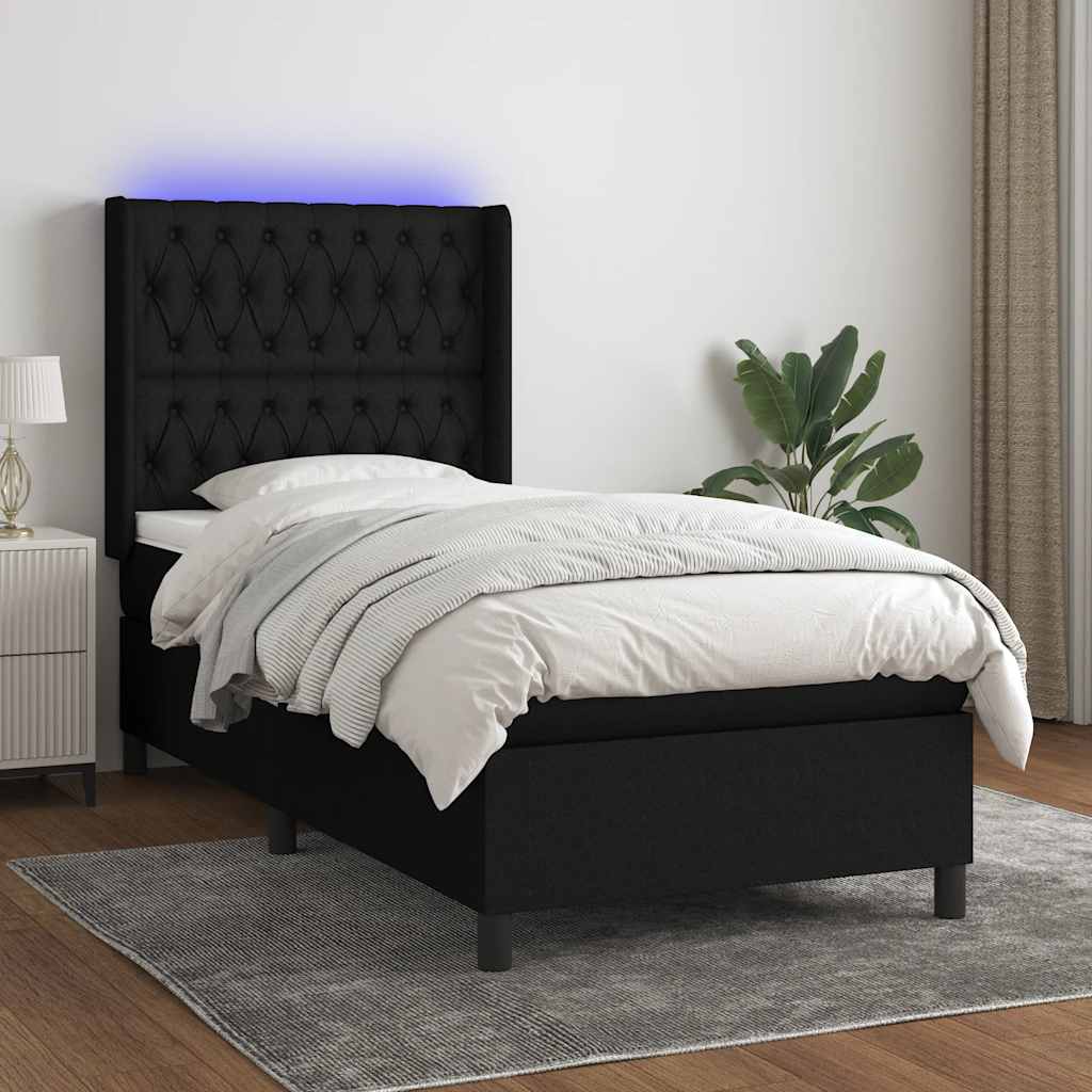 LED Boxspringbett mit Kopfteil Schwarz Stoff