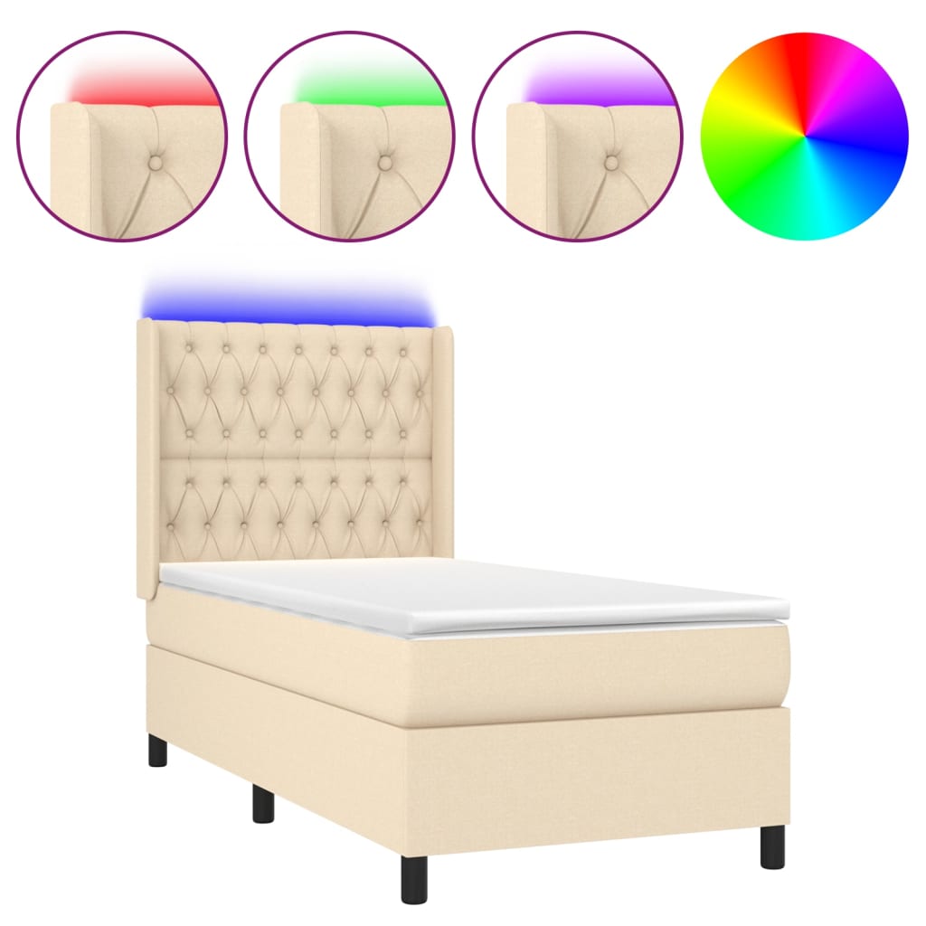 LED Boxspringbett mit Kopfteil Creme Stoff