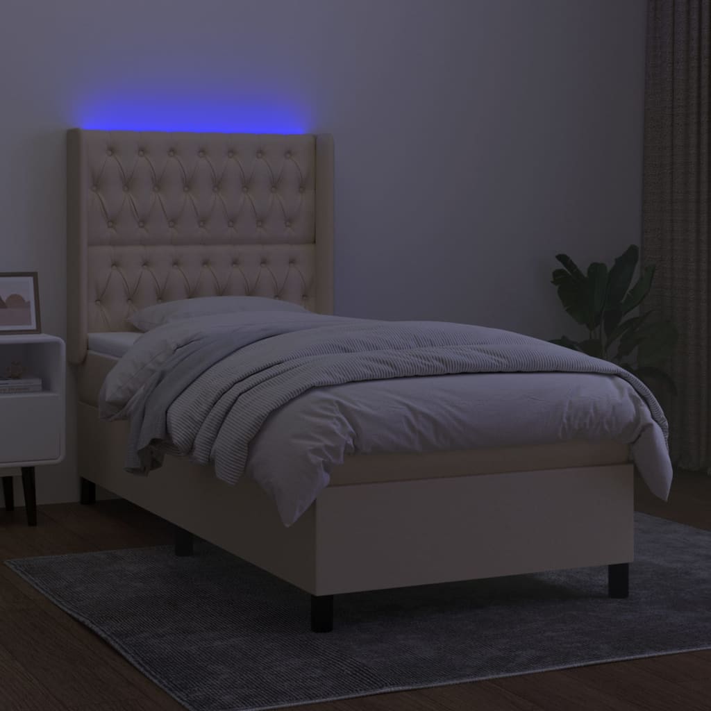 LED Boxspringbett mit Kopfteil Creme Stoff