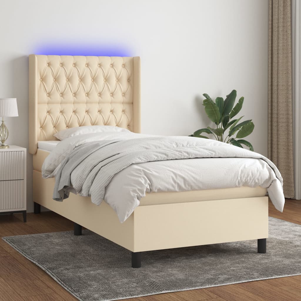 LED Boxspringbett mit Kopfteil Creme Stoff