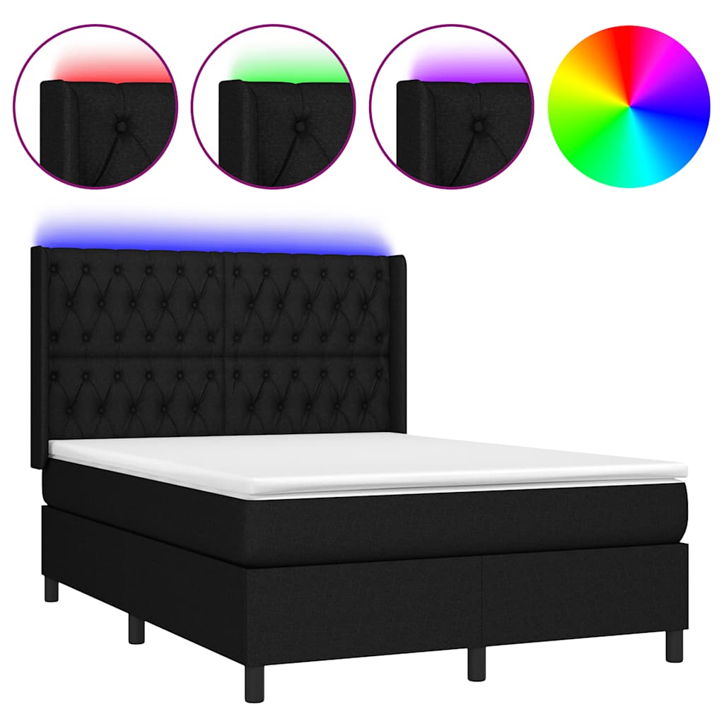 LED Boxspringbett mit Kopfteil Schwarz Stoff