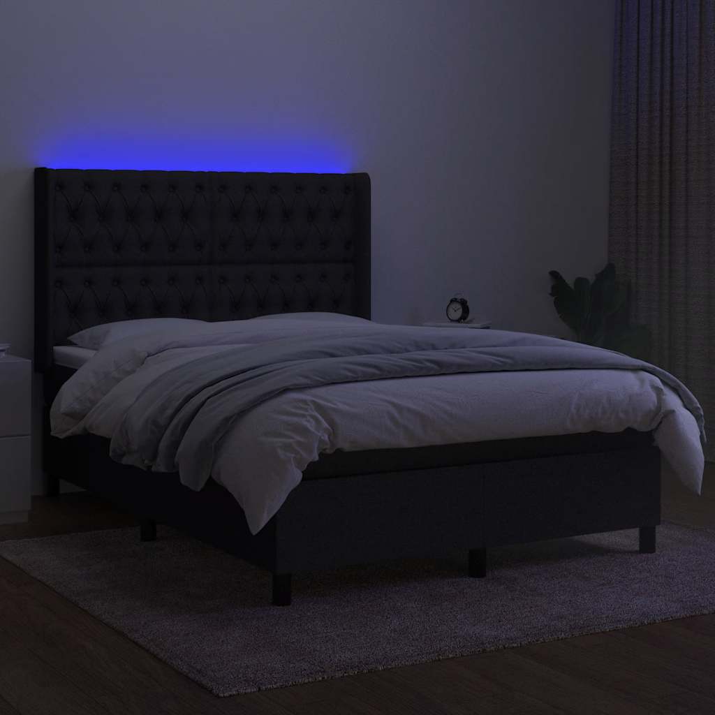LED Boxspringbett mit Kopfteil Schwarz Stoff
