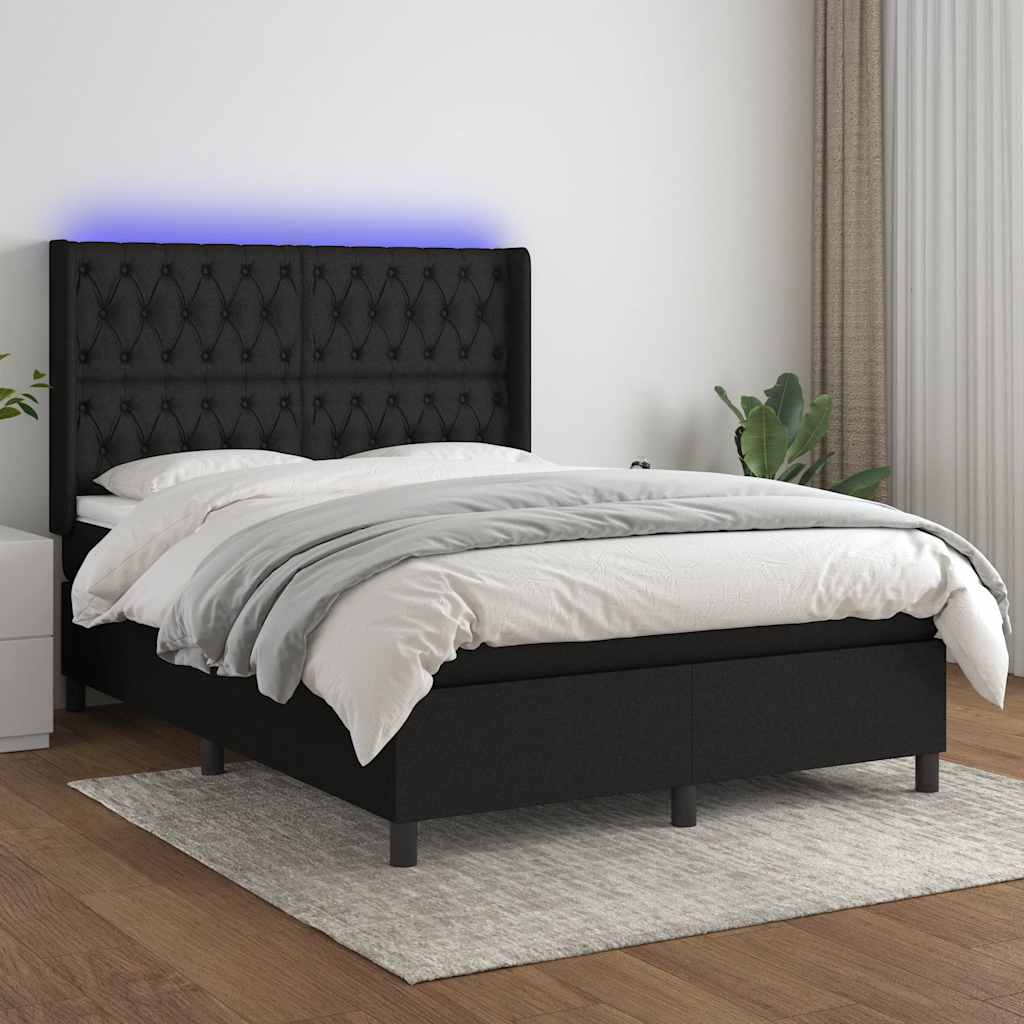 LED Boxspringbett mit Kopfteil Schwarz Stoff