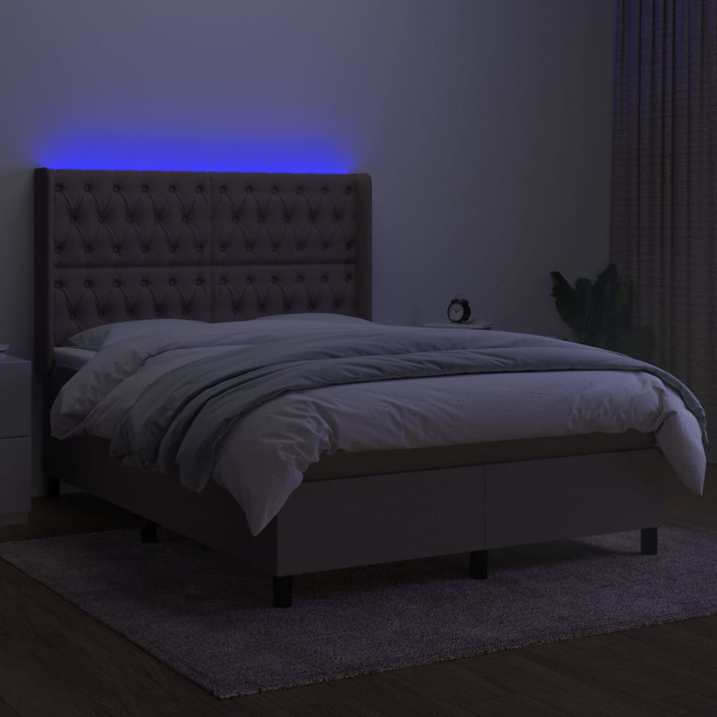 LED Boxspringbett mit Kopfteil Taupe Stoff