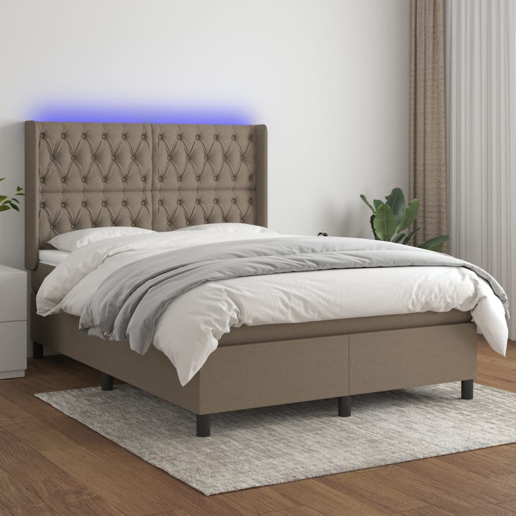 LED Boxspringbett mit Kopfteil Taupe Stoff