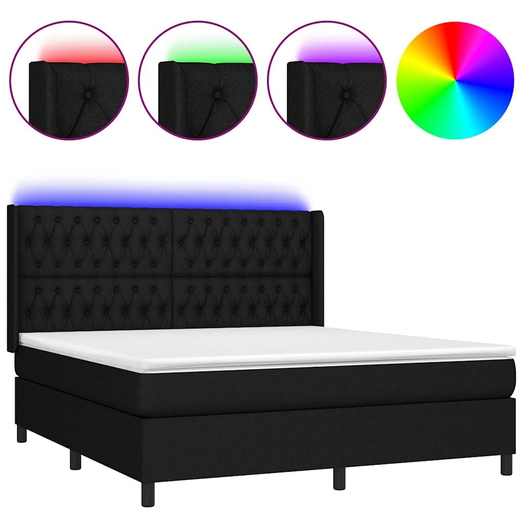 LED Boxspringbett mit Kopfteil Schwarz Stoff