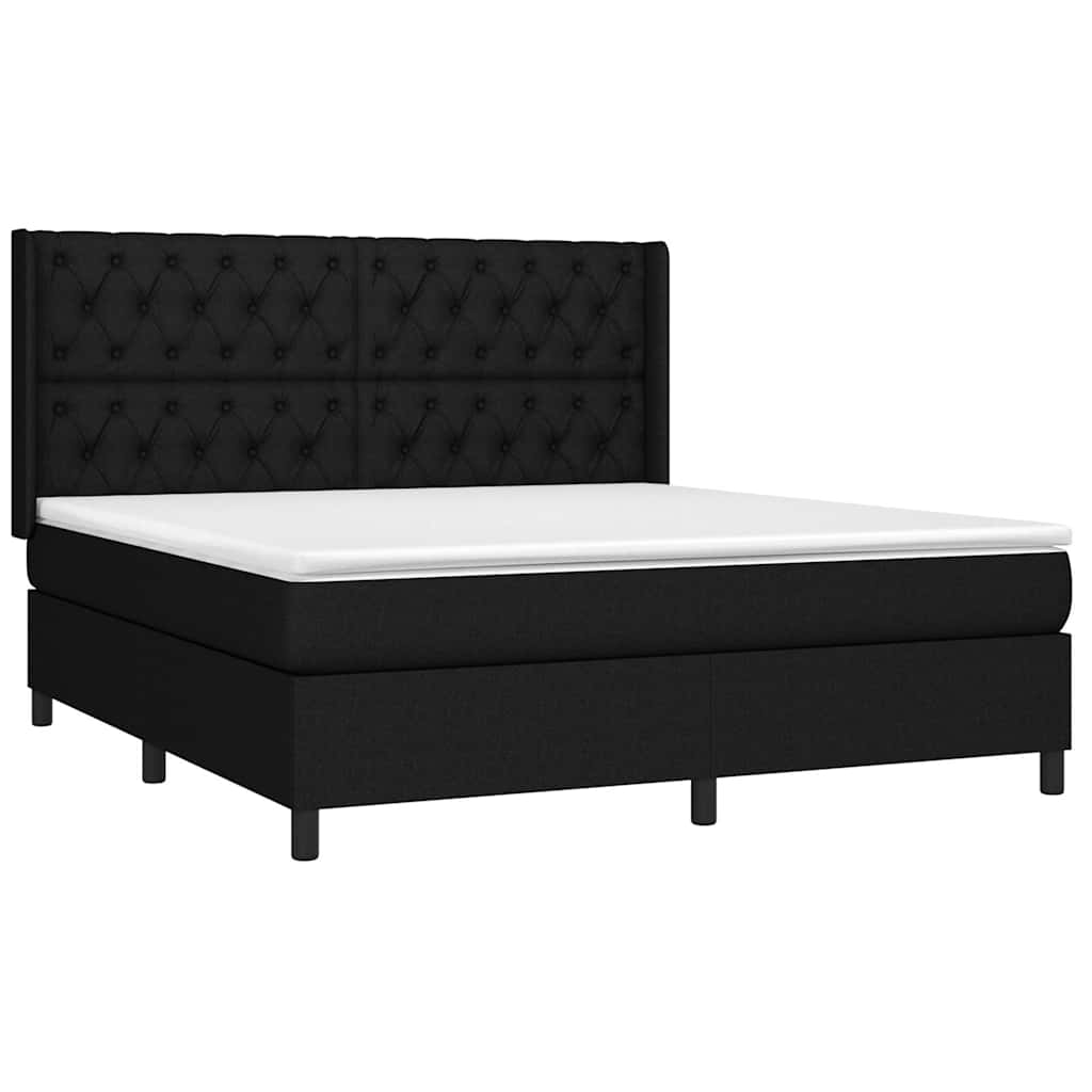 LED Boxspringbett mit Kopfteil Schwarz Stoff
