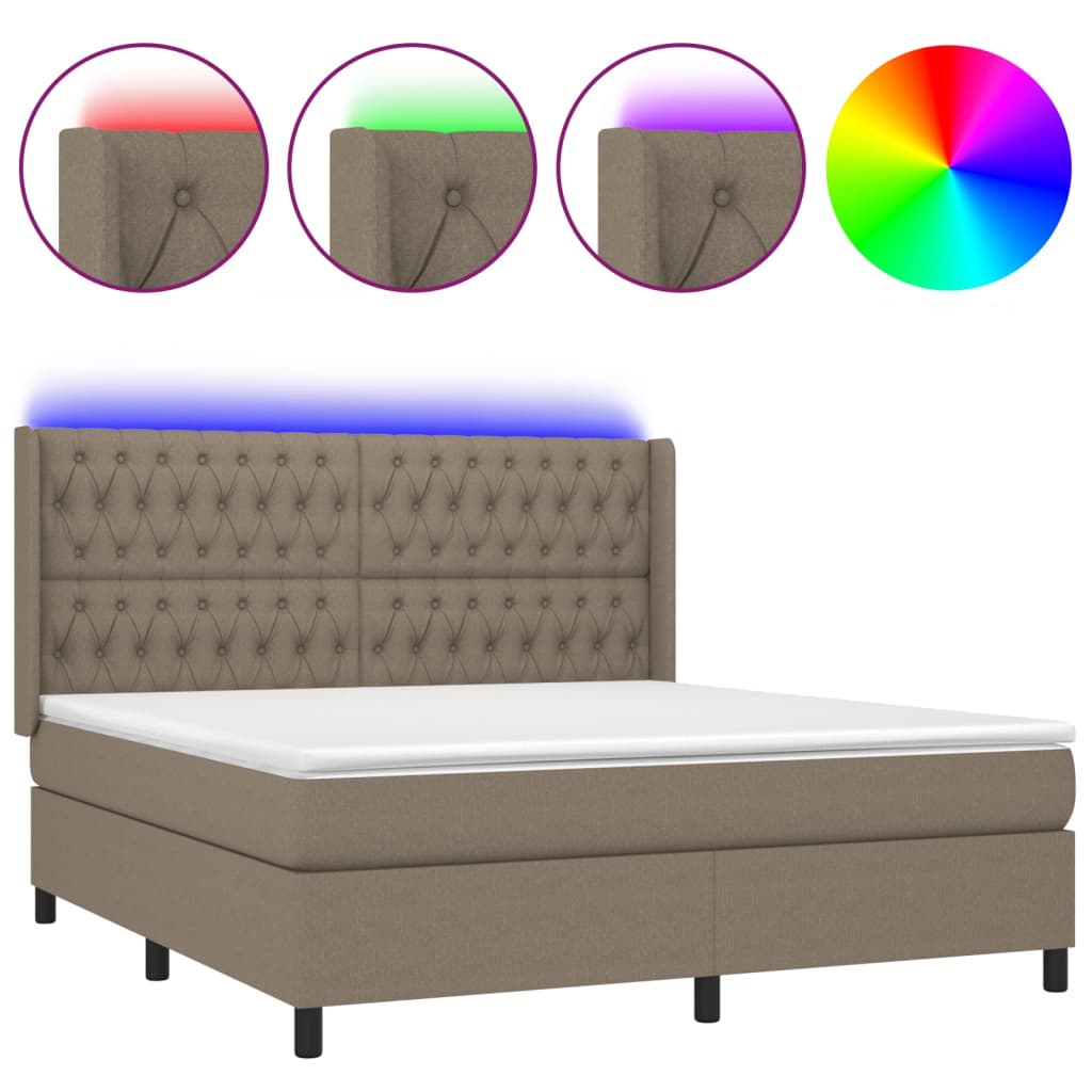 LED Boxspringbett mit Kopfteil Taupe Stoff