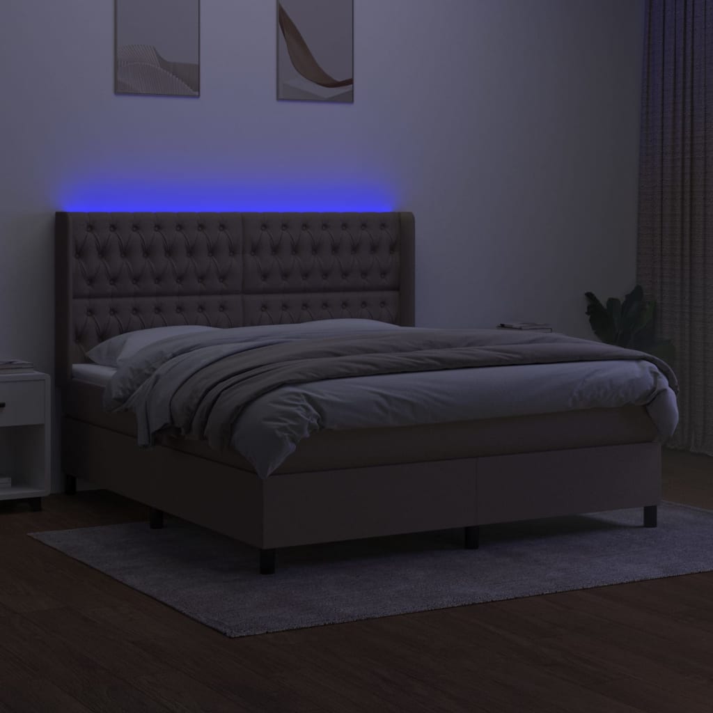 LED Boxspringbett mit Kopfteil Taupe Stoff