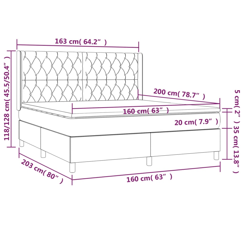 LED Boxspringbett mit Kopfteil Taupe Stoff
