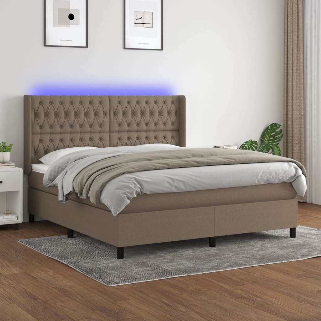 LED Boxspringbett mit Kopfteil Taupe Stoff