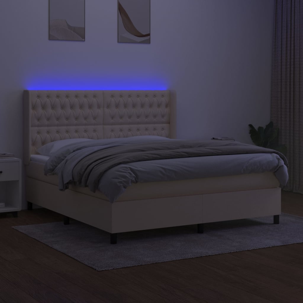 LED Boxspringbett mit Kopfteil Creme Stoff