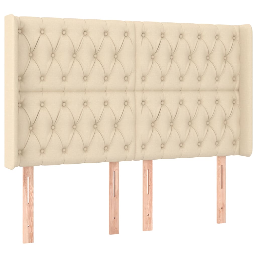 LED Boxspringbett mit Kopfteil Creme Stoff