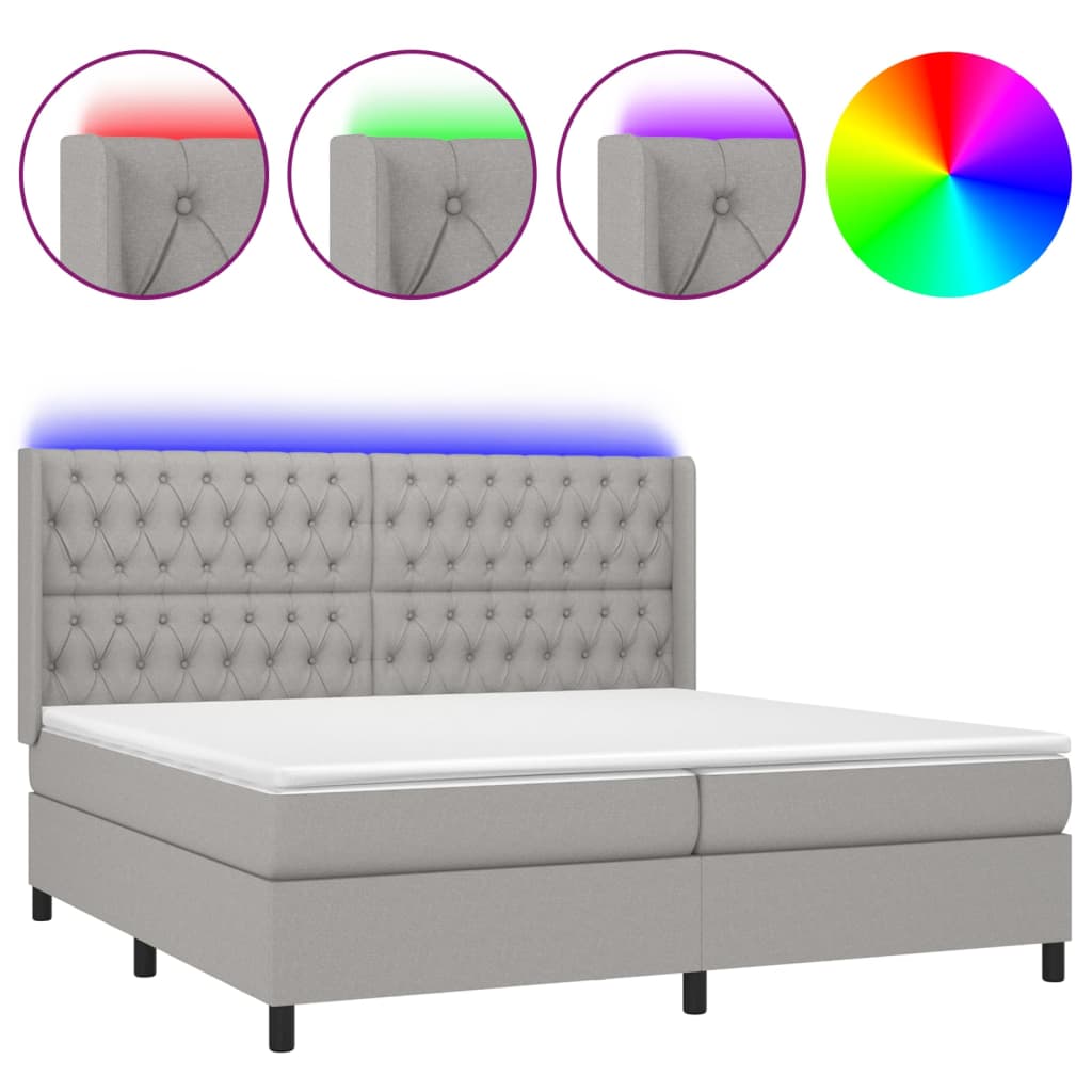 LED Boxspringbett mit Kopfteil Hellgrau Stoff