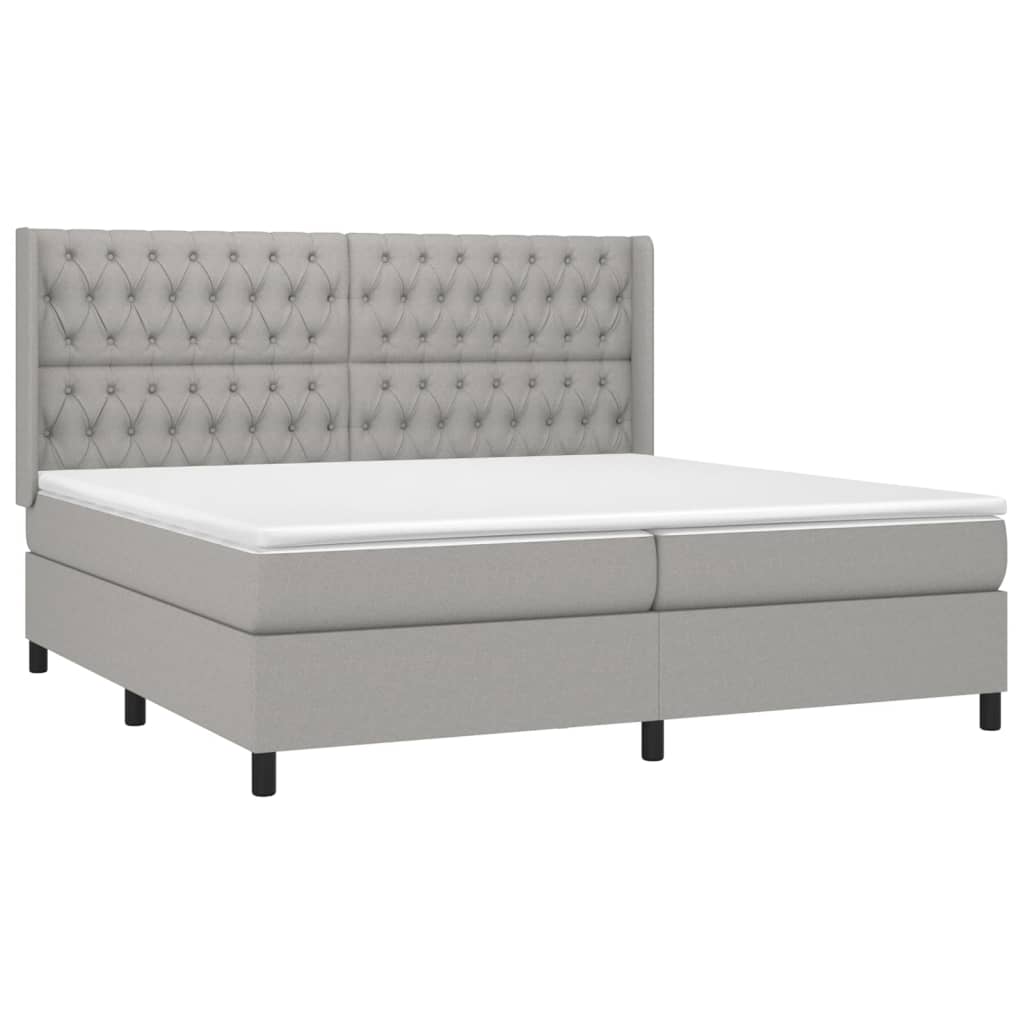 LED Boxspringbett mit Kopfteil Hellgrau Stoff