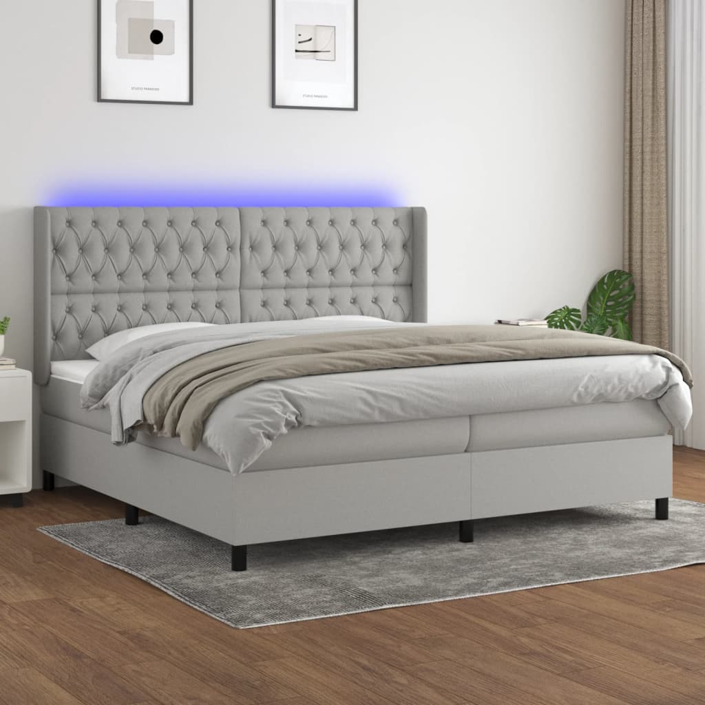 LED Boxspringbett mit Kopfteil Hellgrau Stoff