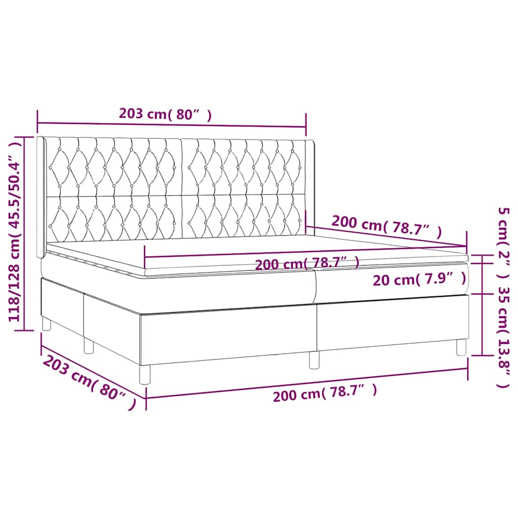 LED Boxspringbett mit Kopfteil Schwarz Stoff