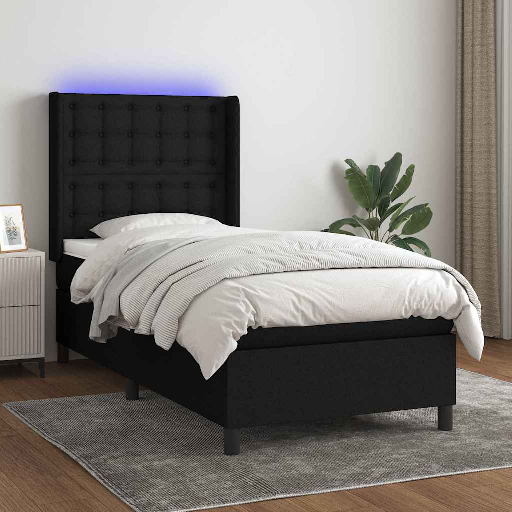 LED Boxspringbett mit Kopfteil Schwarz Stoff