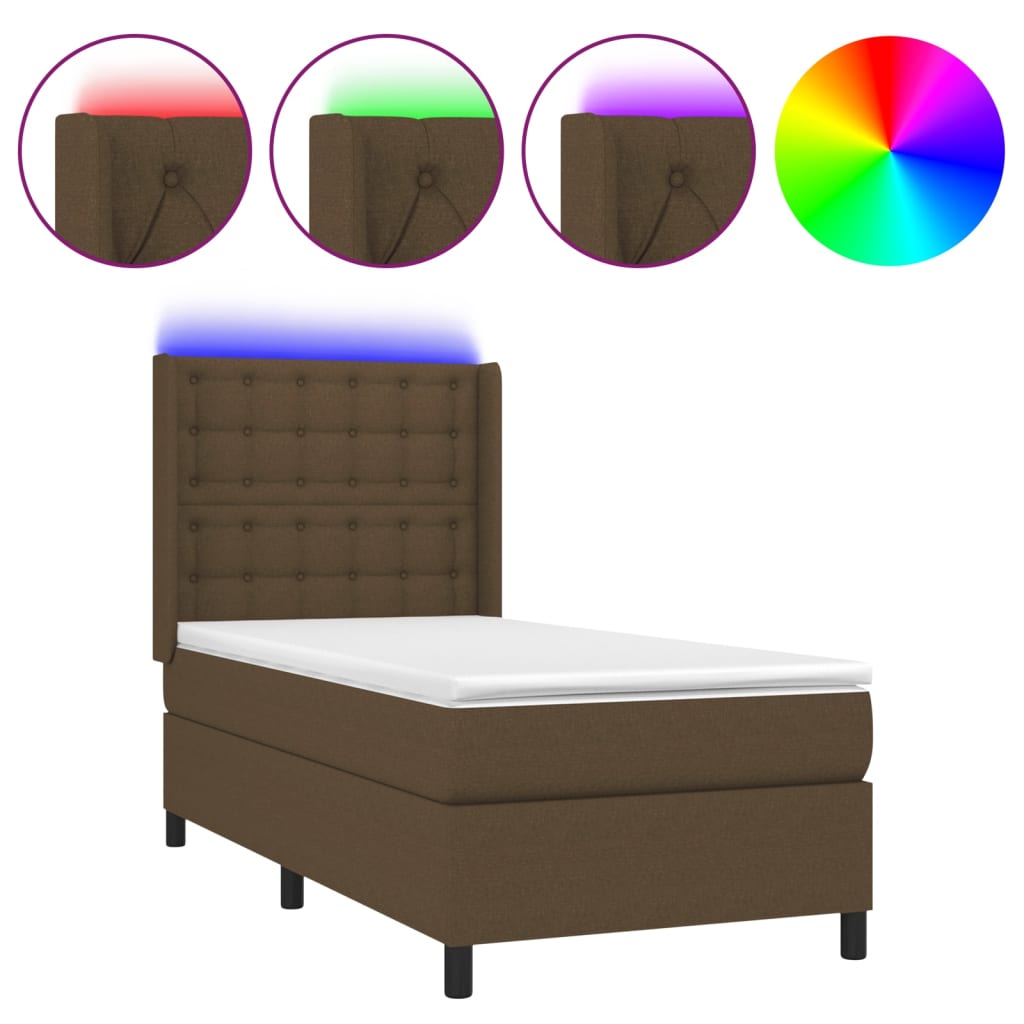 LED Boxspringbett mit Kopfteil Dunkelbraun Stoff