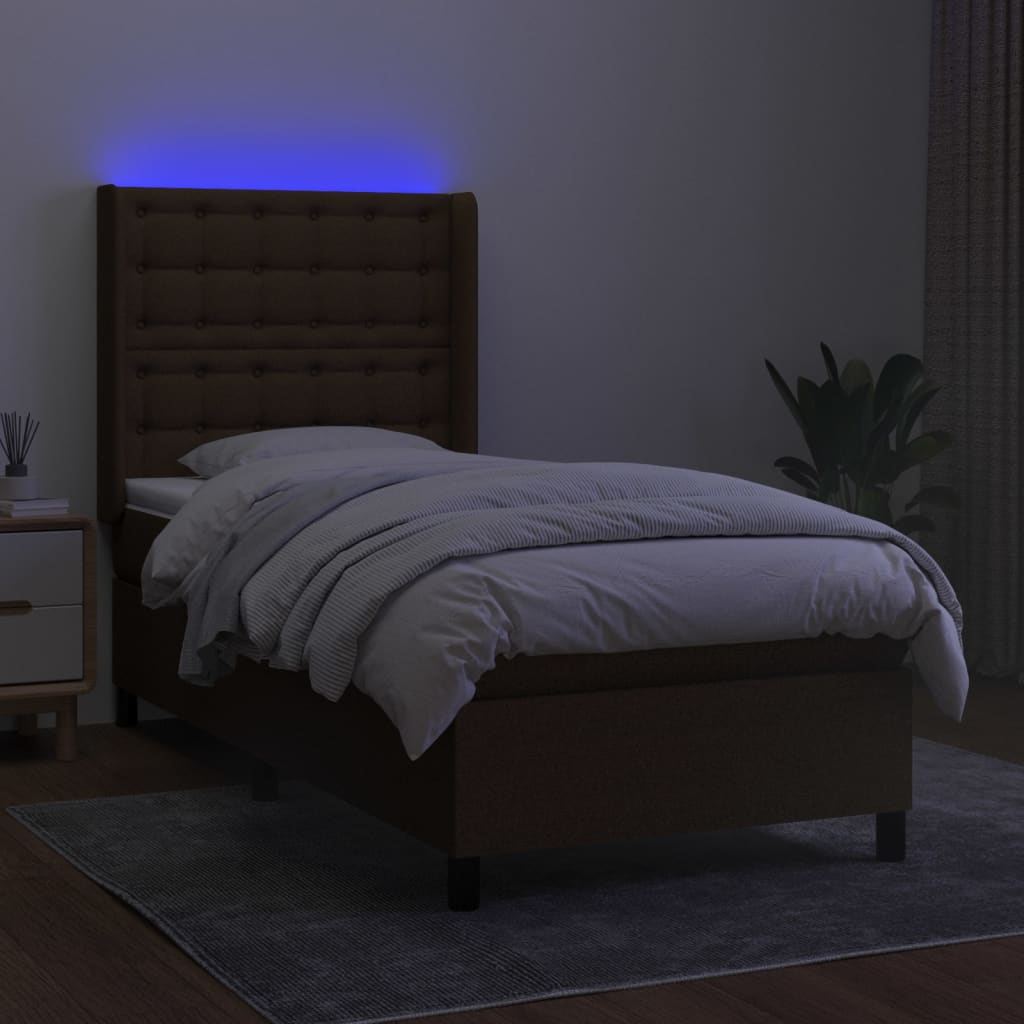 LED Boxspringbett mit Kopfteil Dunkelbraun Stoff