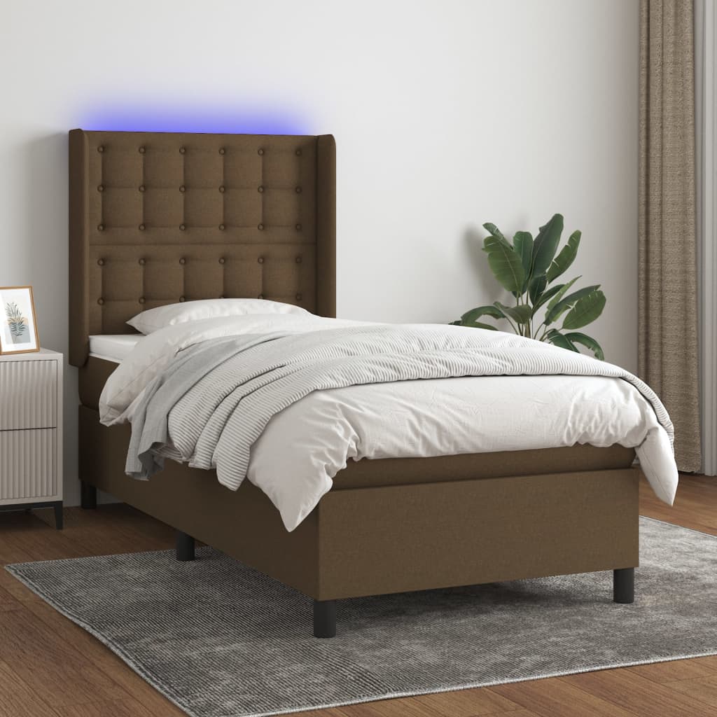 LED Boxspringbett mit Kopfteil Dunkelbraun Stoff