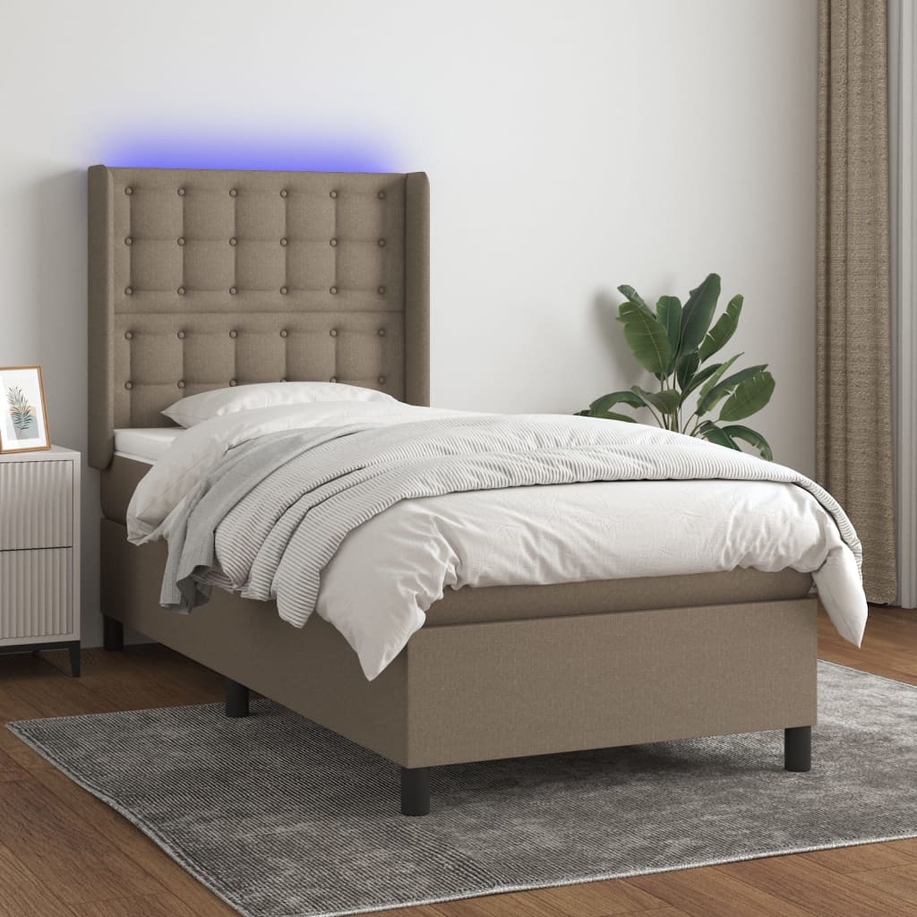 LED Boxspringbett mit Kopfteil Taupe Stoff