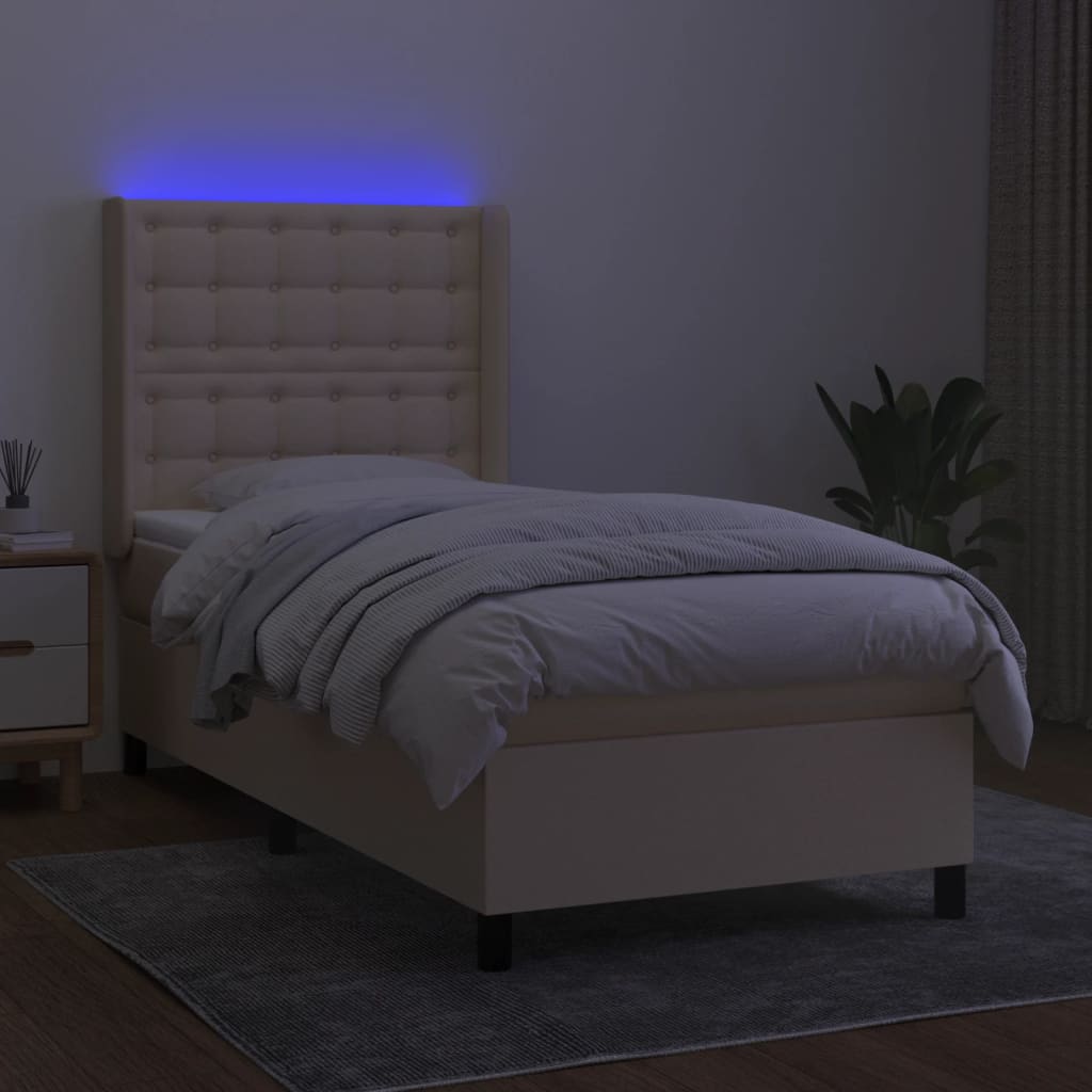 LED Boxspringbett mit Kopfteil Creme Stoff