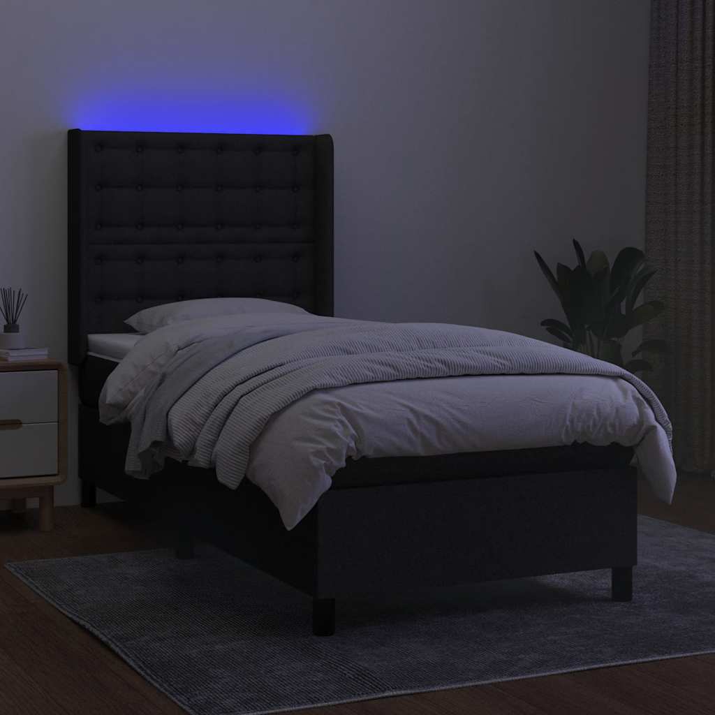 LED Boxspringbett mit Kopfteil Schwarz Stoff