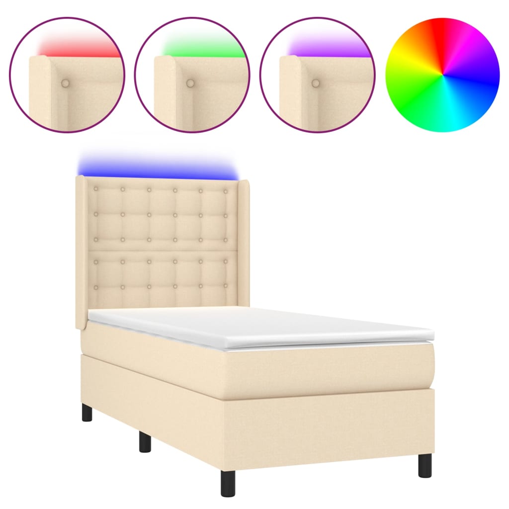 LED Boxspringbett mit Kopfteil Creme Stoff