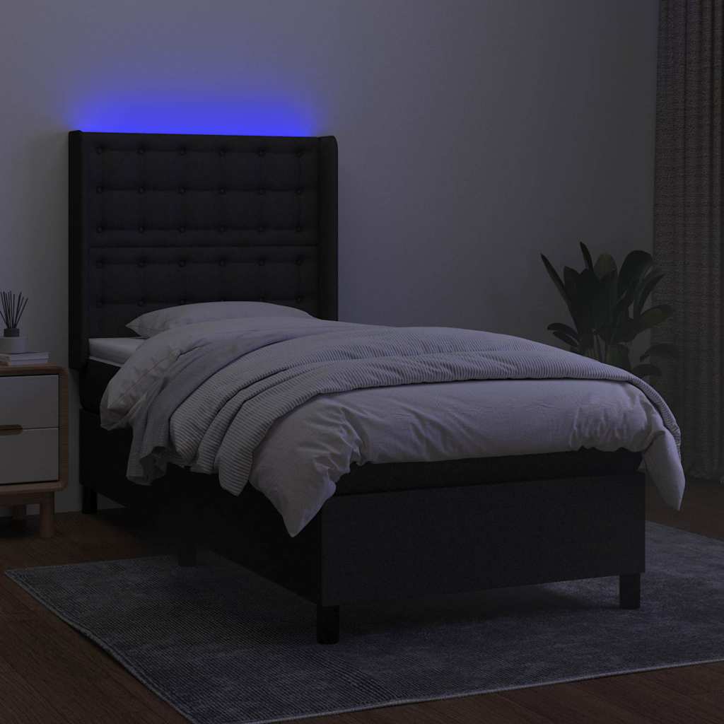 LED Boxspringbett mit Kopfteil Schwarz Stoff