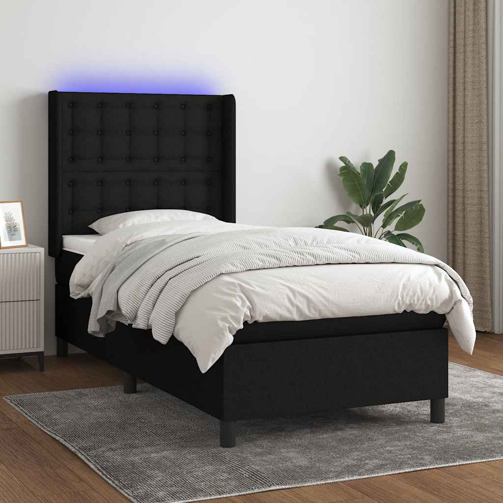LED Boxspringbett mit Kopfteil Schwarz Stoff
