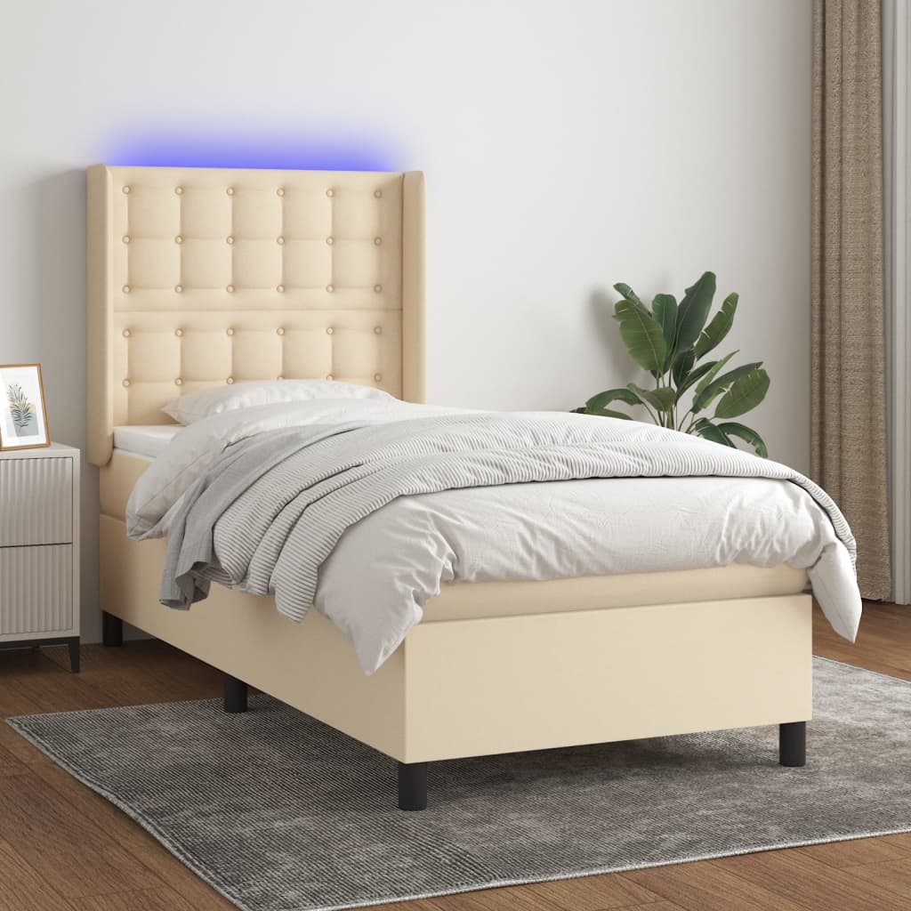 LED Boxspringbett mit Kopfteil Creme Stoff
