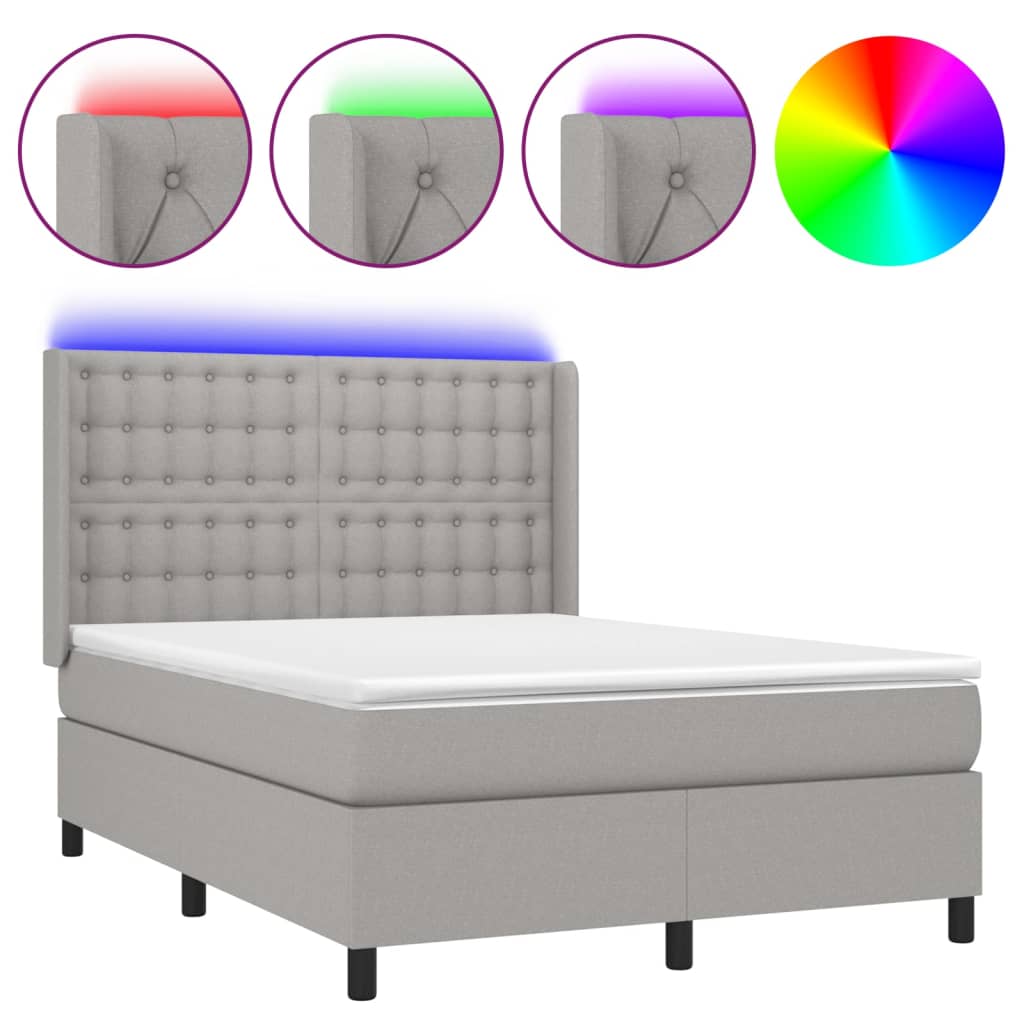 LED Boxspringbett mit Kopfteil Hellgrau Stoff