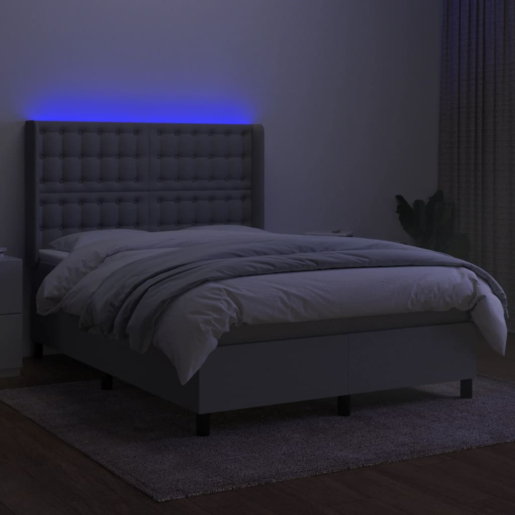 LED Boxspringbett mit Kopfteil Hellgrau Stoff