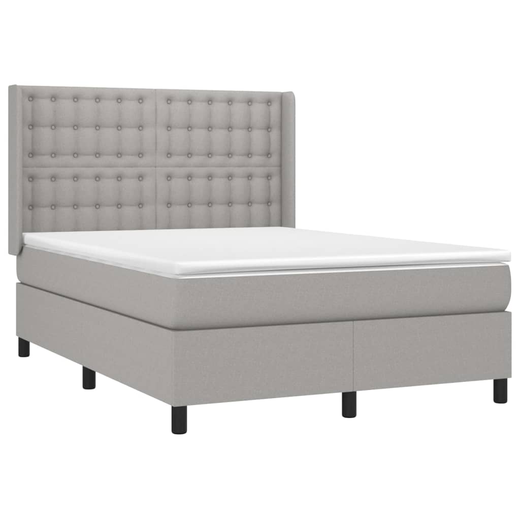 LED Boxspringbett mit Kopfteil Hellgrau Stoff