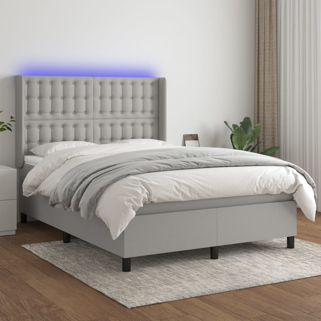 LED Boxspringbett mit Kopfteil Hellgrau Stoff