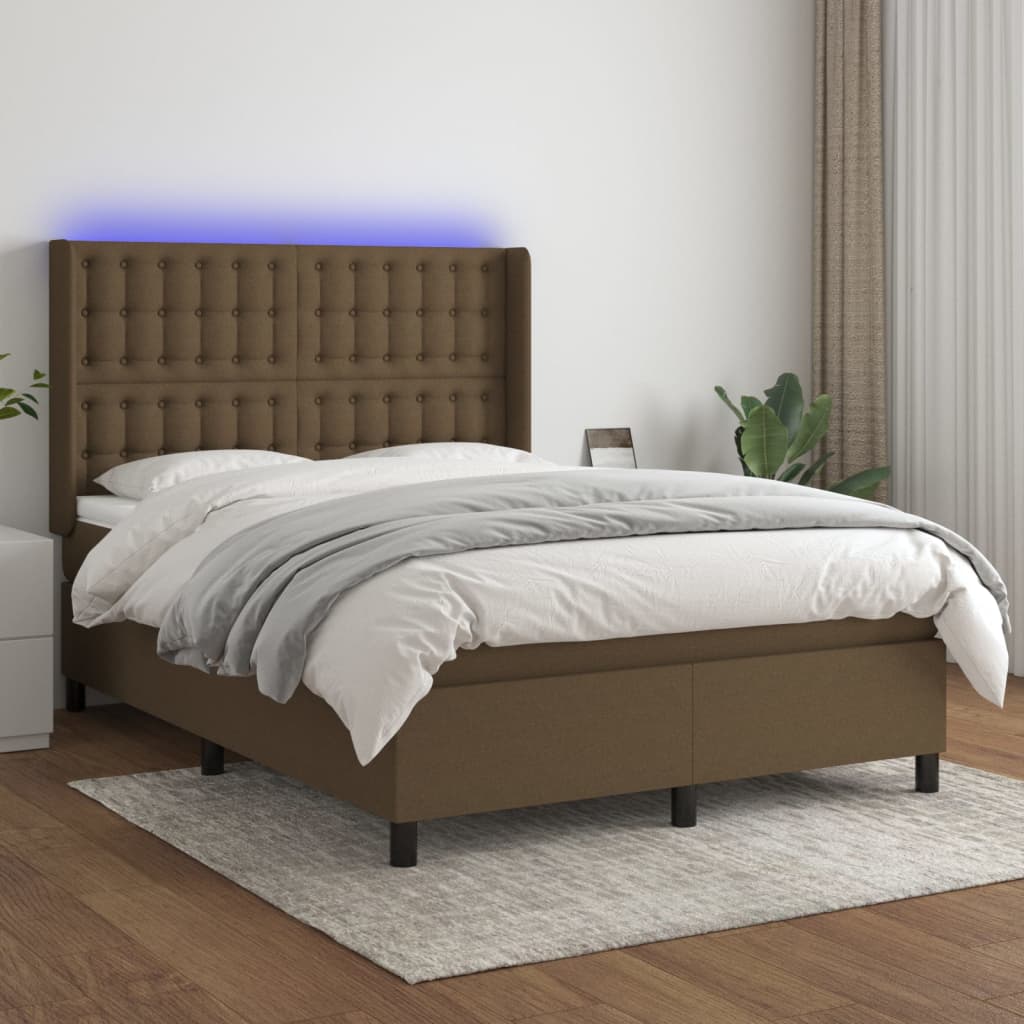 LED Boxspringbett mit Kopfteil Dunkelbraun Stoff