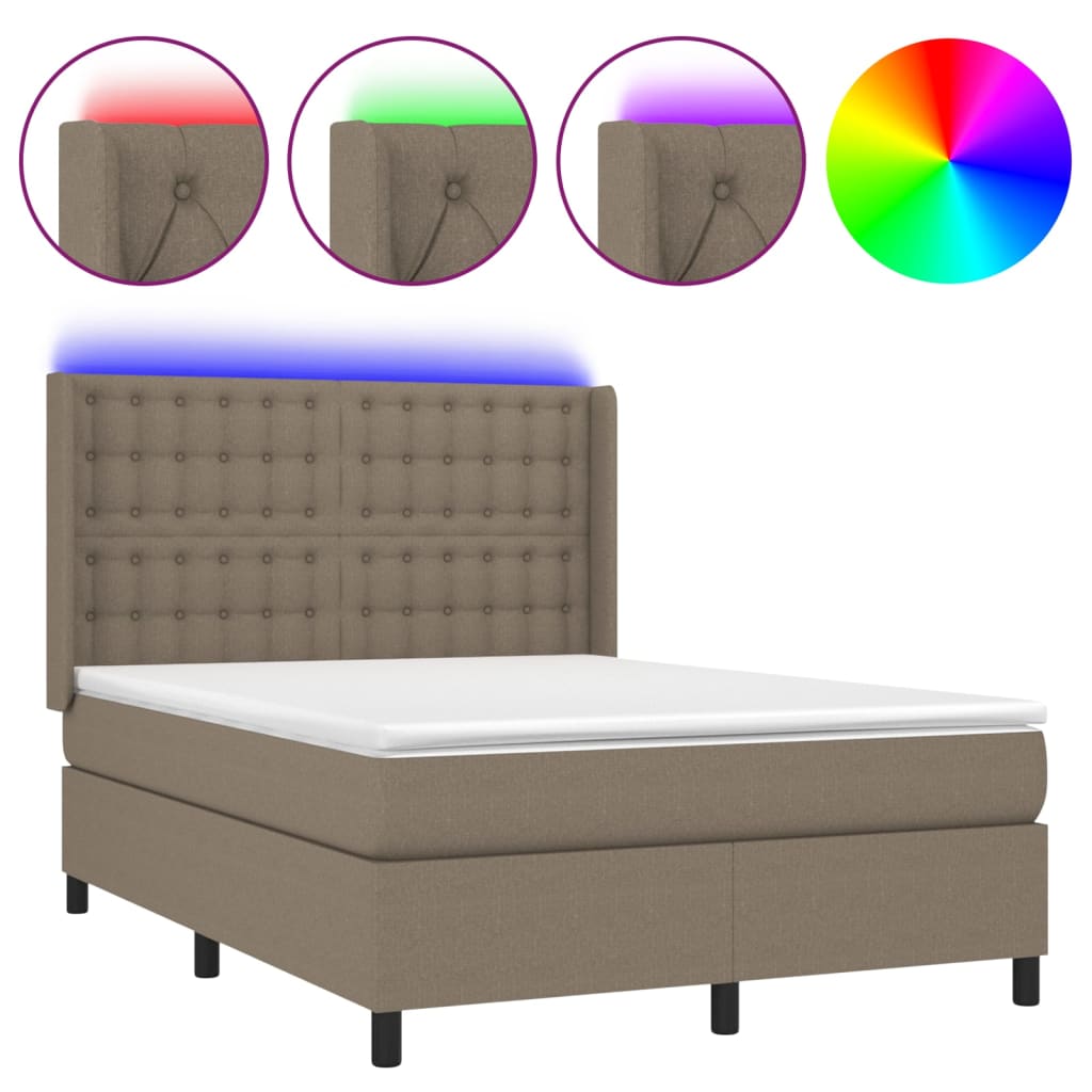 LED Boxspringbett mit Kopfteil Taupe Stoff