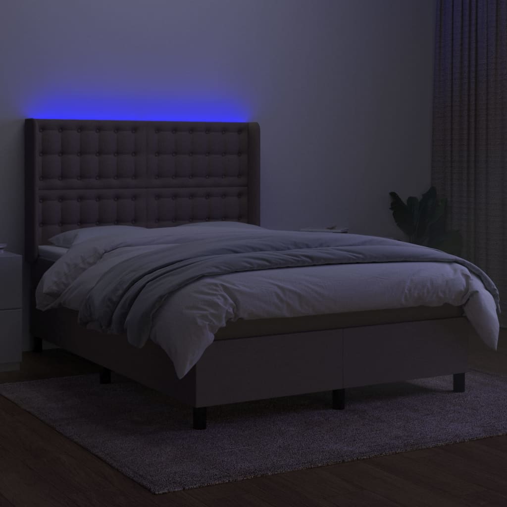 LED Boxspringbett mit Kopfteil Taupe Stoff