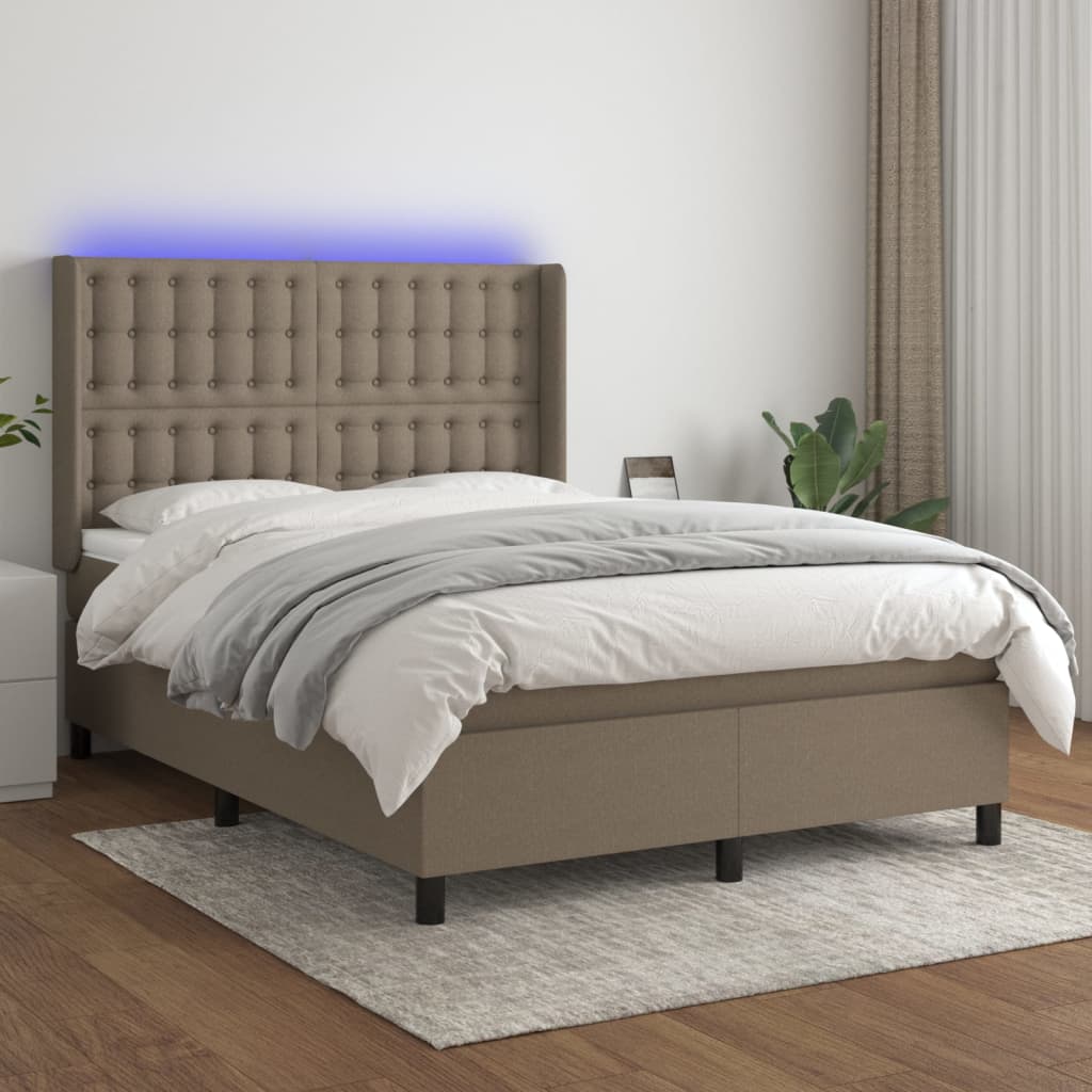 LED Boxspringbett mit Kopfteil Taupe Stoff