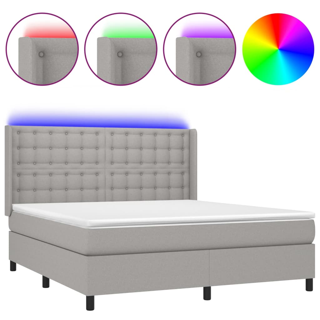 LED Boxspringbett mit Kopfteil Hellgrau Stoff