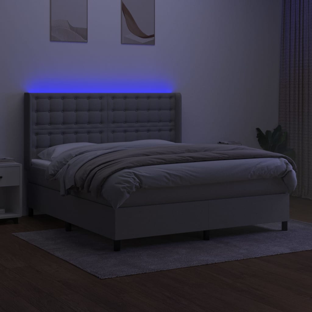 LED Boxspringbett mit Kopfteil Hellgrau Stoff