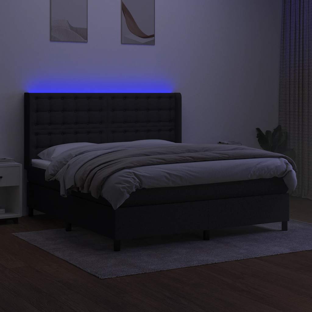 LED Boxspringbett mit Kopfteil Schwarz Stoff