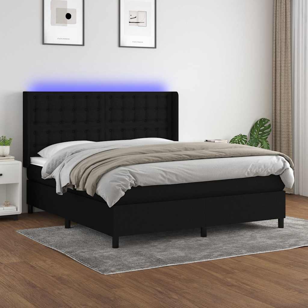 LED Boxspringbett mit Kopfteil Schwarz Stoff