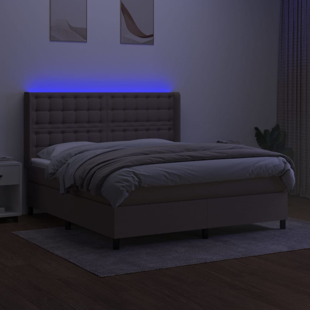 LED Boxspringbett mit Kopfteil Taupe Stoff