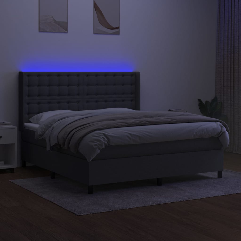 LED Boxspringbett mit Kopfteil Dunkelgrau Stoff