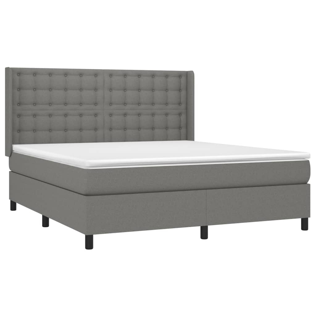 LED Boxspringbett mit Kopfteil Dunkelgrau Stoff