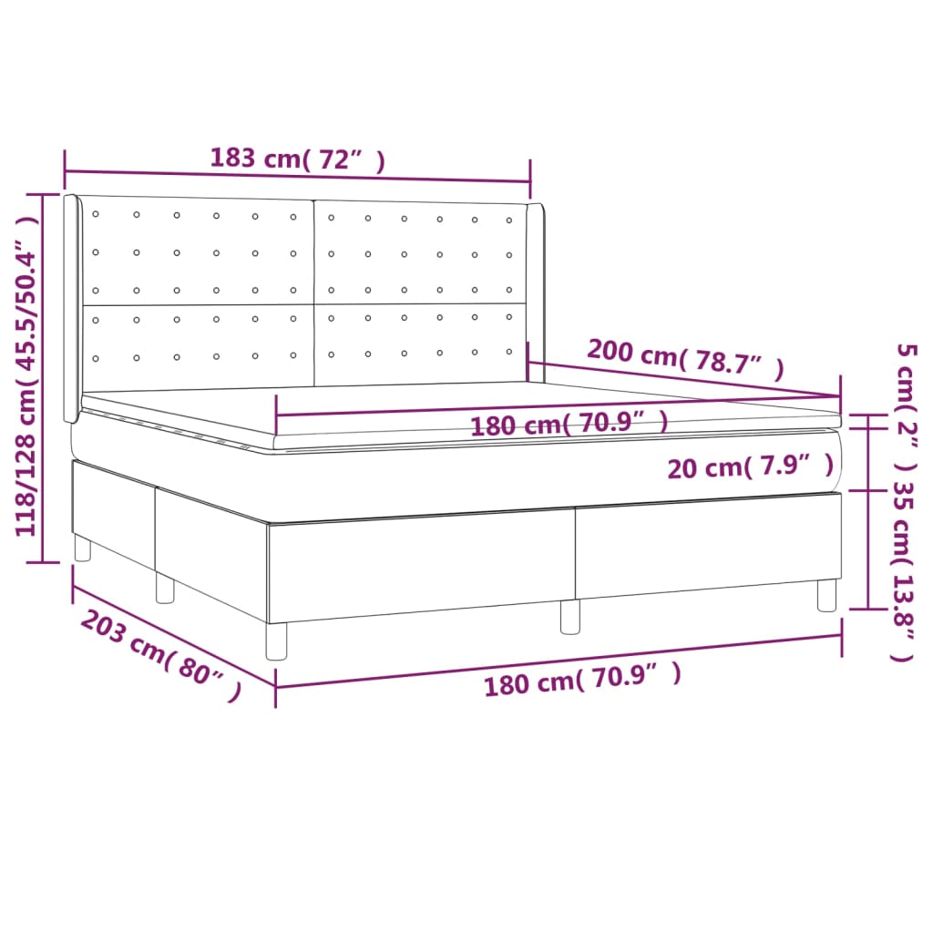 LED Boxspringbett mit Kopfteil Dunkelgrau Stoff