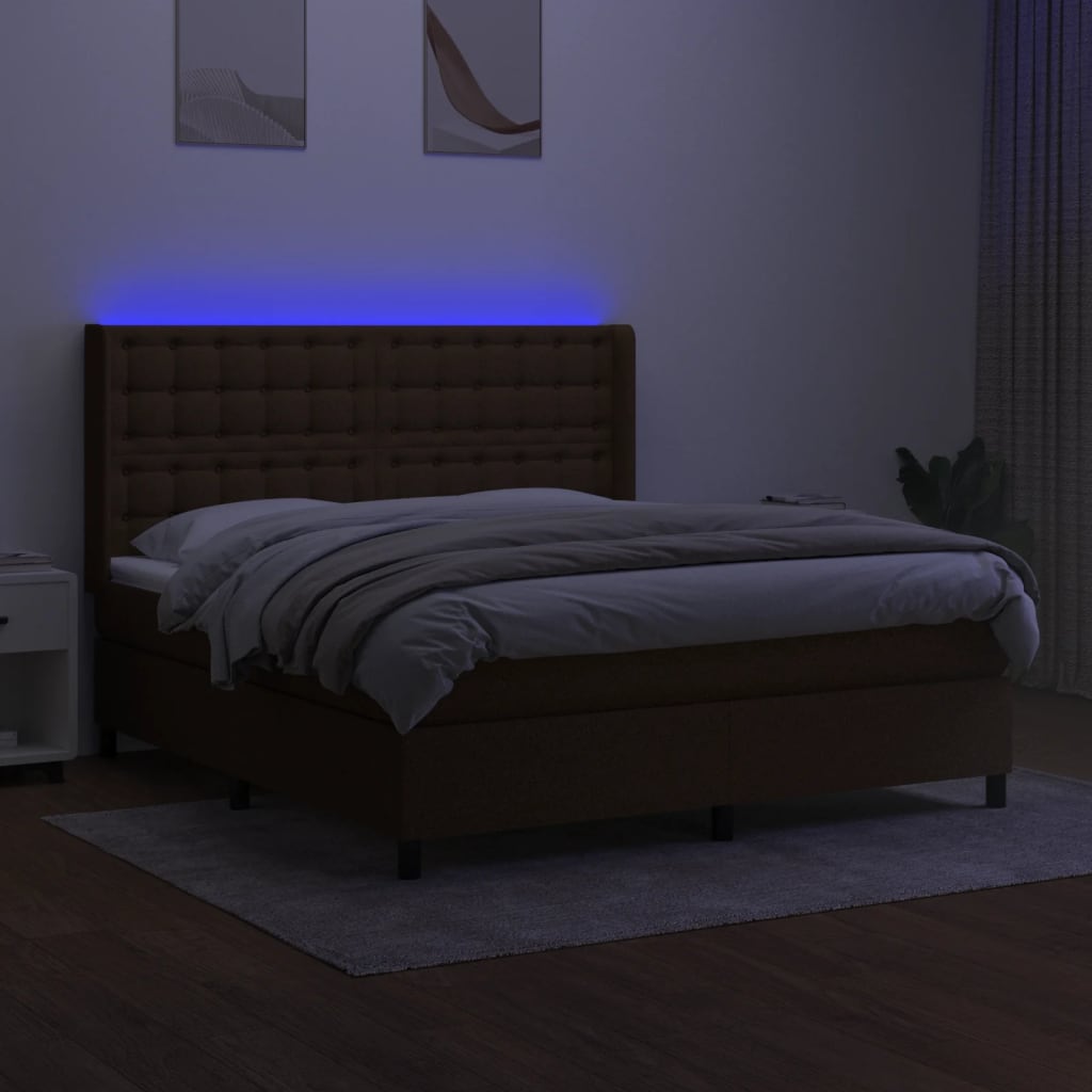 LED Boxspringbett mit Kopfteil Dunkelbraun Stoff