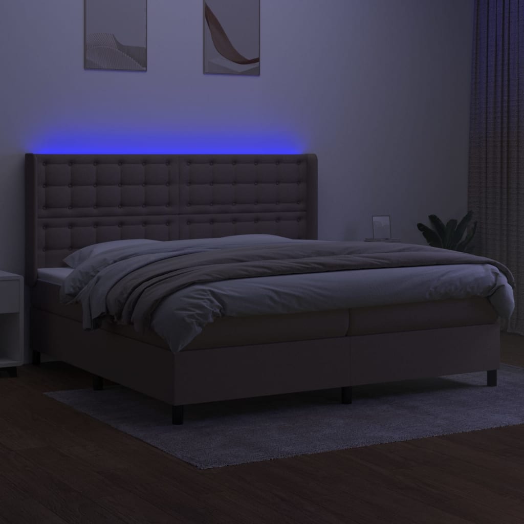 LED Boxspringbett mit Kopfteil Taupe Stoff